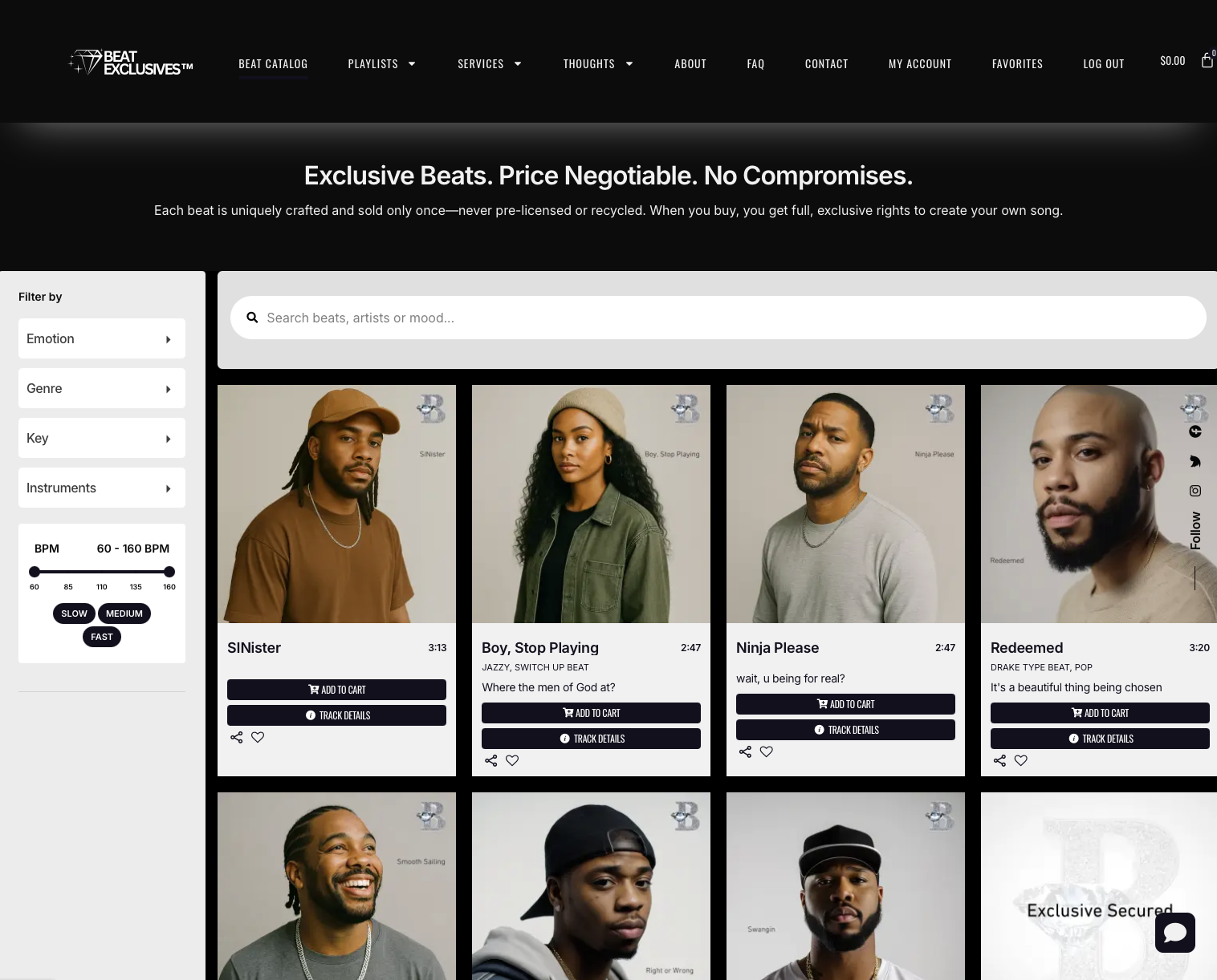 exclusive beats screenshot from beatexclusives.com